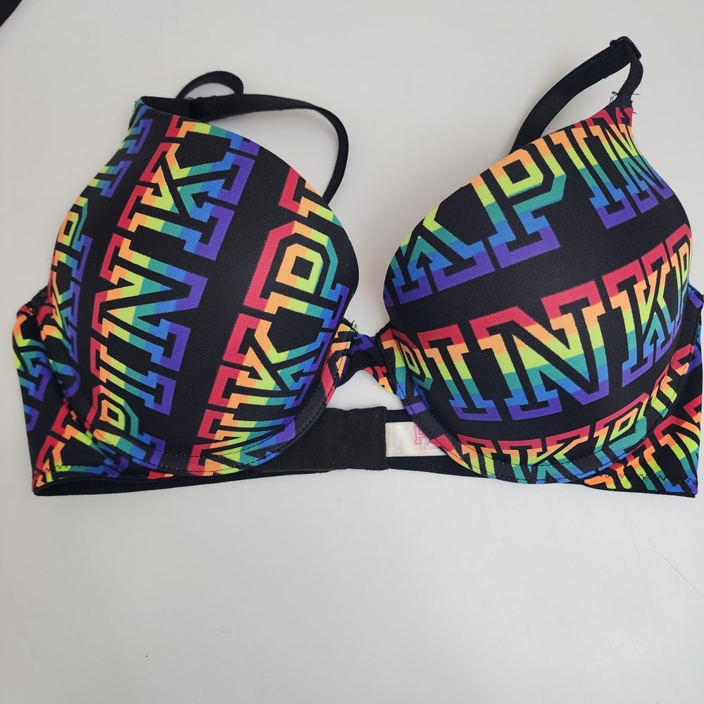 PINK LOT OF 2  Bras‎ Rainbow Logo And Floral B&W
